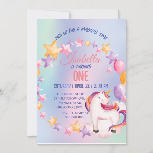 Cute Unicorn Rainbow Birthday Party kids Invitation (Front)