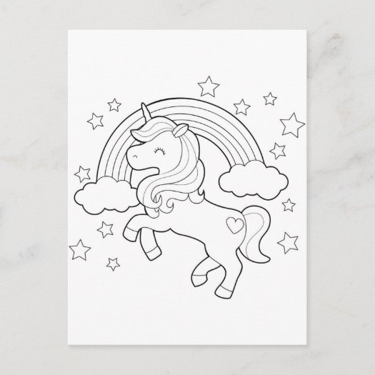 Cute Unicorn Rainbow Cloud Stars Coloring Activity