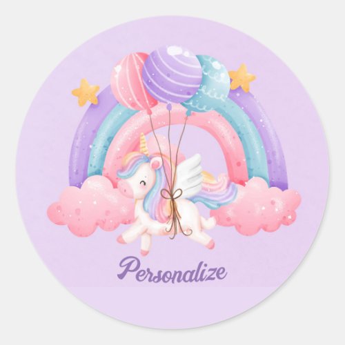 Cute Unicorn Rainbow Colorful Kids Personalized Classic Round Sticker