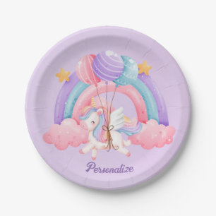 Cute Unicorn Rainbow Colorful Kids Personalized Paper Plates