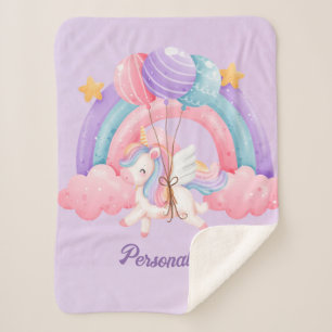 Cute Unicorn Rainbow Colorful Kids Personalized Sherpa Blanket