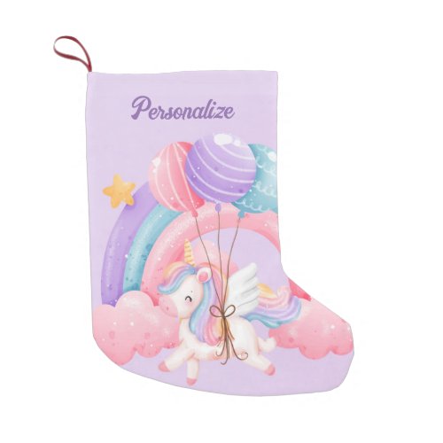 Cute Unicorn Rainbow Colorful Kids Personalized Small Christmas Stocking