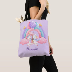 Kids Tote Bag - Girls Personalized Unicorn totebag - cute unicorn bag -  Open top or zippered 4 styles-100% heavy canvas cotton