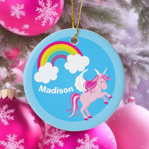 Cute Unicorn Rainbow Custom Ceramic Ornament