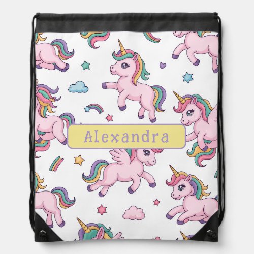 Cute Unicorn Rainbow Drawstring Bag