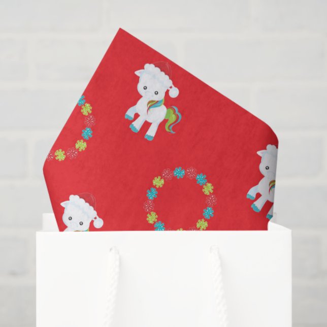 Cute Unicorn Rainbow Floral Christmas Holidays Tissue Paper (Gift Bag)