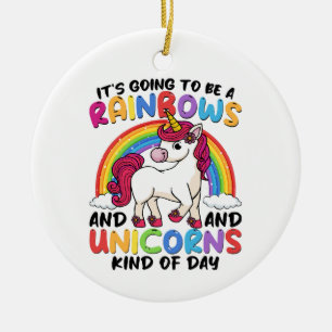 Cute Unicorn Rainbow Funny Ceramic Ornament