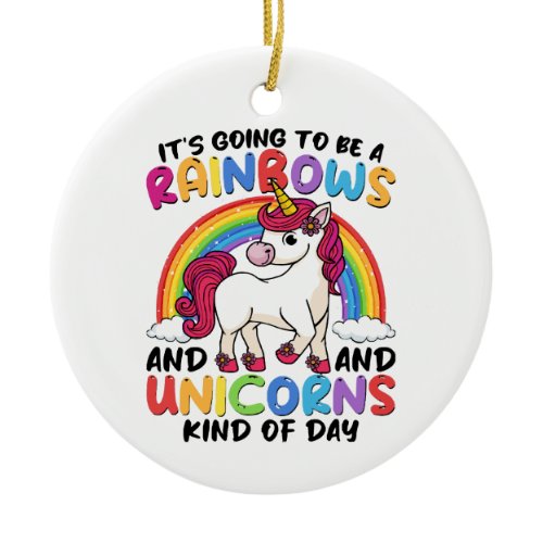 Cute Unicorn Rainbow Funny Ceramic Ornament