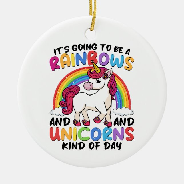 Cute Unicorn Rainbow Funny Ceramic Ornament (Front)