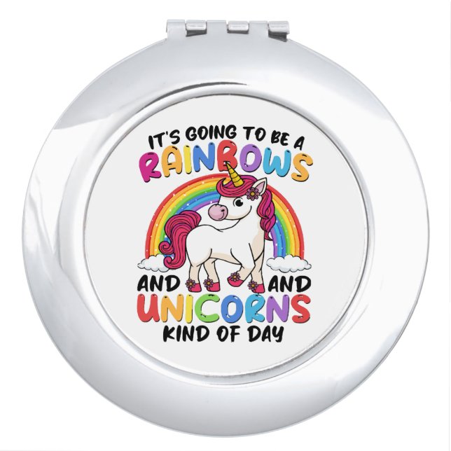 cute unicorn rainbow funny compact mirror (Front)