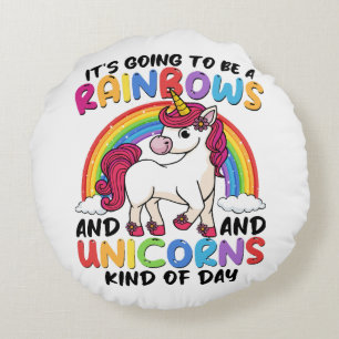 Cute Unicorn Rainbow Funny Round Pillow