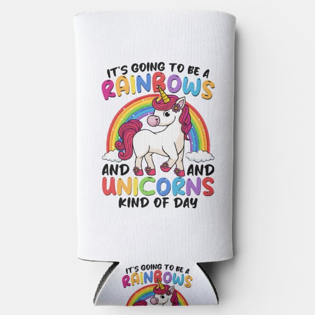 cute unicorn rainbow funny seltzer can cooler (Front)