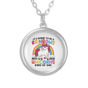 cute unicorn rainbow funny silver plated necklace