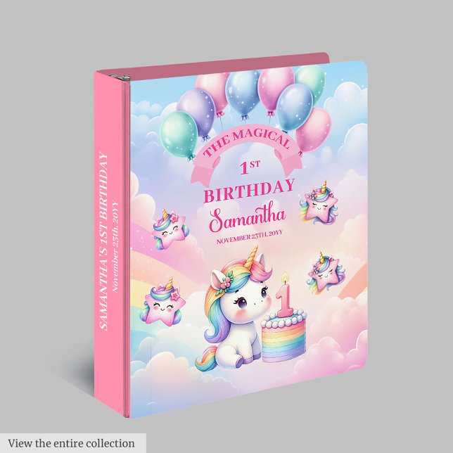 Cute Unicorn Rainbow Girl 1st Birthday Ring Binder (Cute Unicorn Rainbow Girl 1st Birthday Ring Binder)