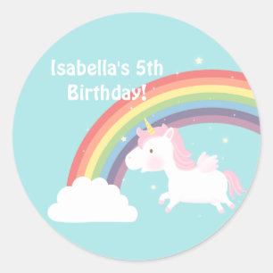 Cute Unicorn Rainbow Girls Birthday Party Classic Round Sticker