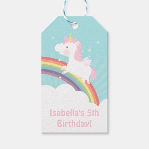 Cute Unicorn Rainbow Girls Birthday Party Gift Tags