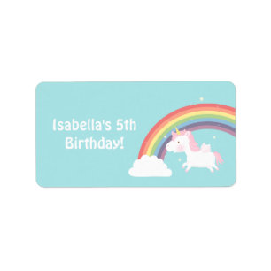 Cute Unicorn Rainbow Girls Birthday Party Label