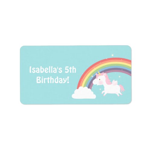 Cute Unicorn Rainbow Girls Birthday Party Label