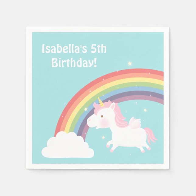 Cute Unicorn Rainbow Girls Birthday Party Supplies Paper Napkins (Front)
