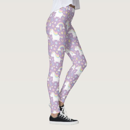 Cute Unicorn Rainbow Girls Purple Leggings