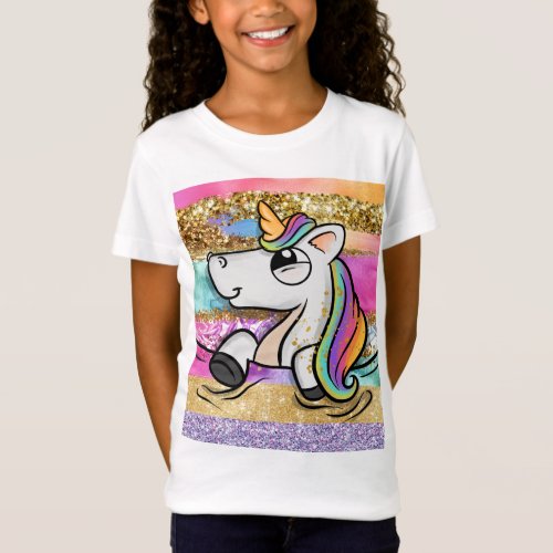 Cute unicorn rainbow glitter sparkle girls T_Shirt