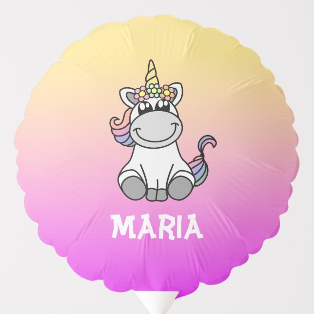 Cute Unicorn Rainbow Gradient Personalized Name Balloon (Front)