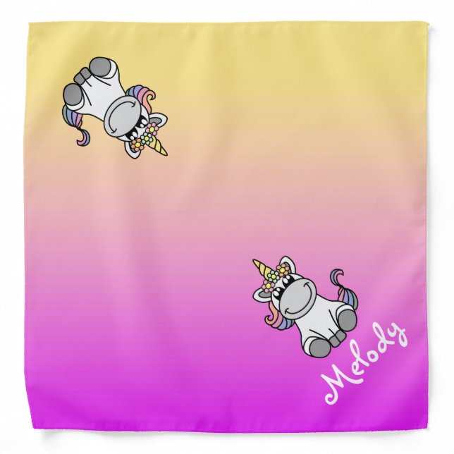 Cute Unicorn Rainbow Gradient Personalized Name Bandana (Front)