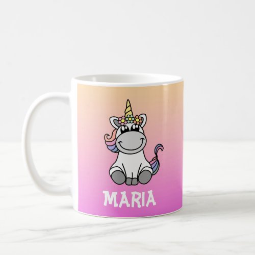 Cute Unicorn Rainbow Gradient Personalized Name Coffee Mug