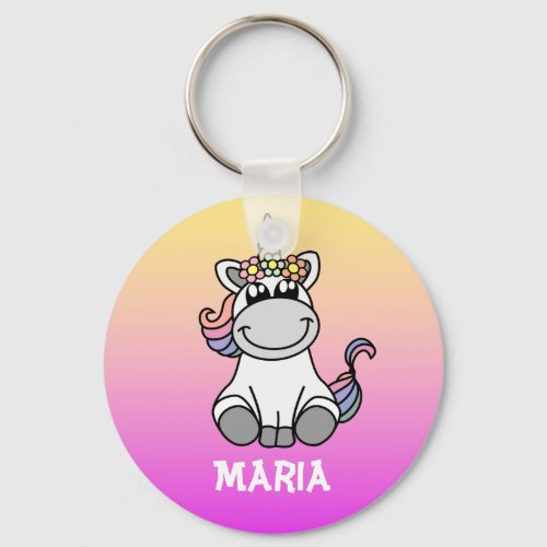 Cute Unicorn Rainbow Gradient Personalized Name Keychain