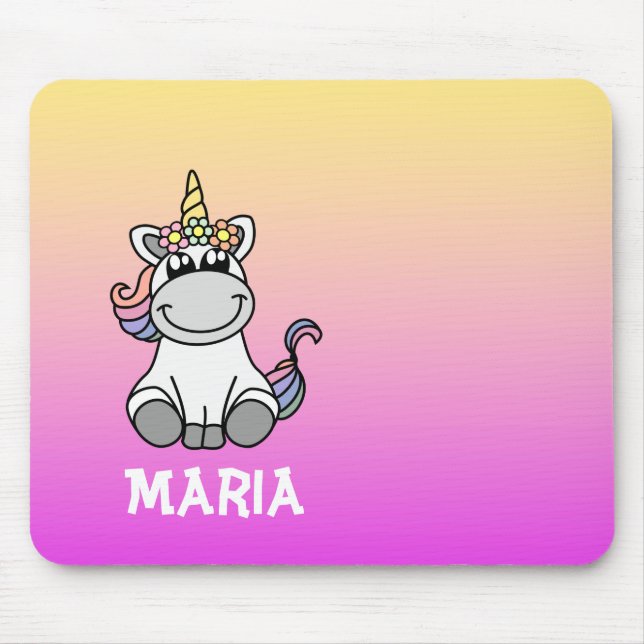 Cute Unicorn Rainbow Gradient Personalized Name Mouse Pad (Front)