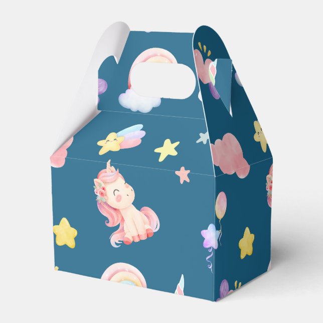 Cute Unicorn Rainbow heart balloon star pattern Favor Boxes (Front Side)