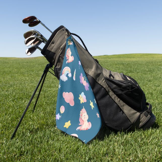 Cute Unicorn Rainbow heart balloon star pattern Golf Towel (Green)