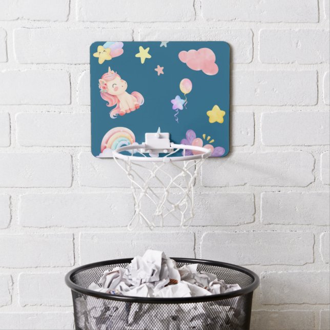 Cute Unicorn Rainbow heart balloon star pattern Mini Basketball Hoop (In Situ)
