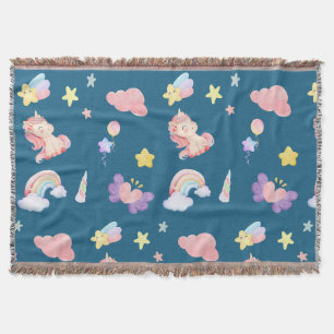 Cute Unicorn Rainbow heart balloon star pattern Throw Blanket