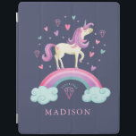 Cute Unicorn Rainbow iPad Smart Cover<br><div class="desc">A cute unicorn with hearts and a rainbow decorate this iPad cover. Personalize it with her name. A fun gift for a girl. Designed for you by Blackberry Boulevard.</div>