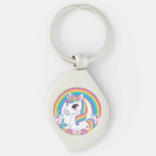 Cute Unicorn Rainbow Magical Fantasy Gift for Kids Keychain (Front)
