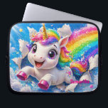 Cute Unicorn Rainbow Magical Sky Laptop Sleeve<br><div class="desc">Bring a touch of magic and imagination to everyday routines with this adorable unicorn design. Featuring a cheerful unicorn bursting through the sky with a bright rainbow trail, this artwork is full of color, joy, and playful energy. The vibrant colors and friendly expression make it especially appealing for kids, while...</div>