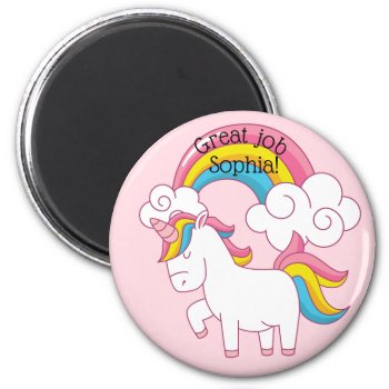 Cute Unicorn Rainbow On Pink Art School Magnet by LittleThingsDesigns at Zazzle