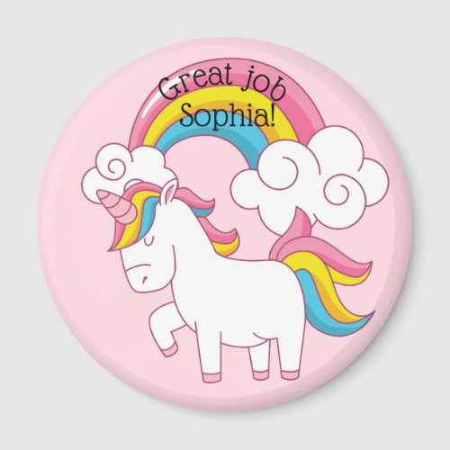 Cute Unicorn Rainbow on Pink Art School Magnet