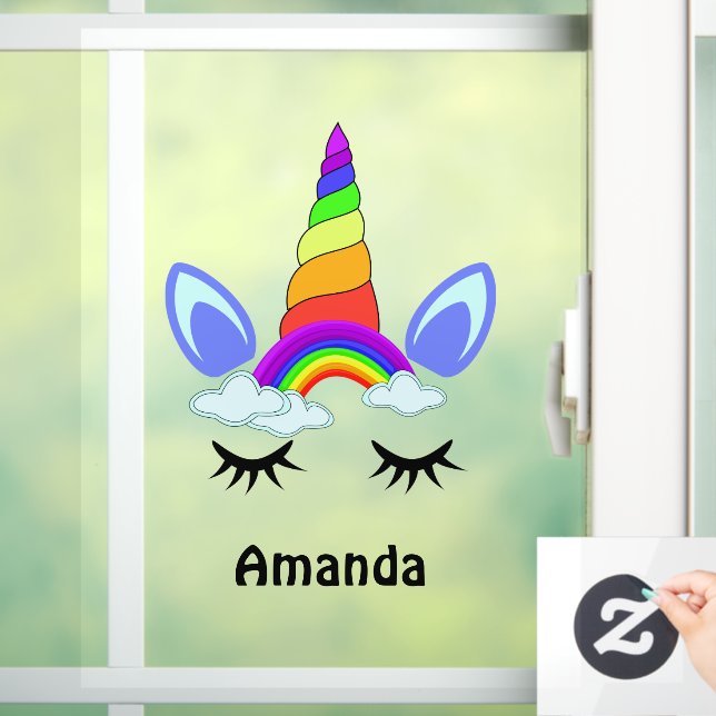 Cute Unicorn Rainbow Personalized Classic Round St Window Cling (Home)