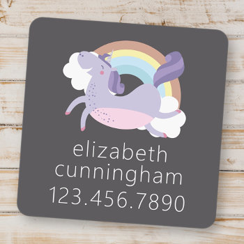 Cute Unicorn Rainbow Photo Name Phone Number Kids' Labels by SelectPartySupplies at Zazzle