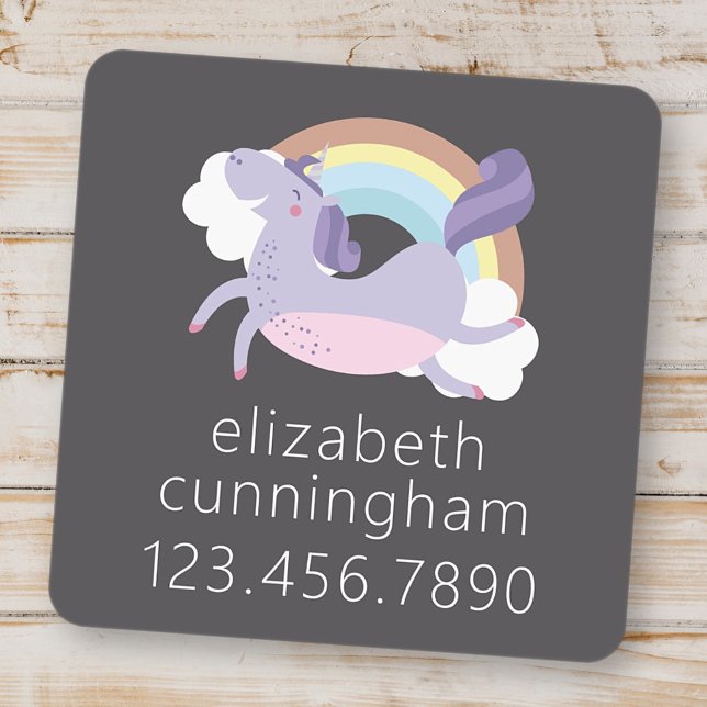 Cute Unicorn Rainbow Photo Name Phone Number Kids' Labels (Creator Uploaded)