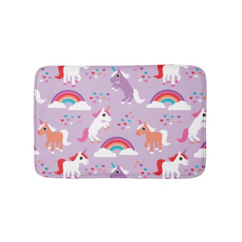 Cute Unicorn Rainbow Purple Bath Mat