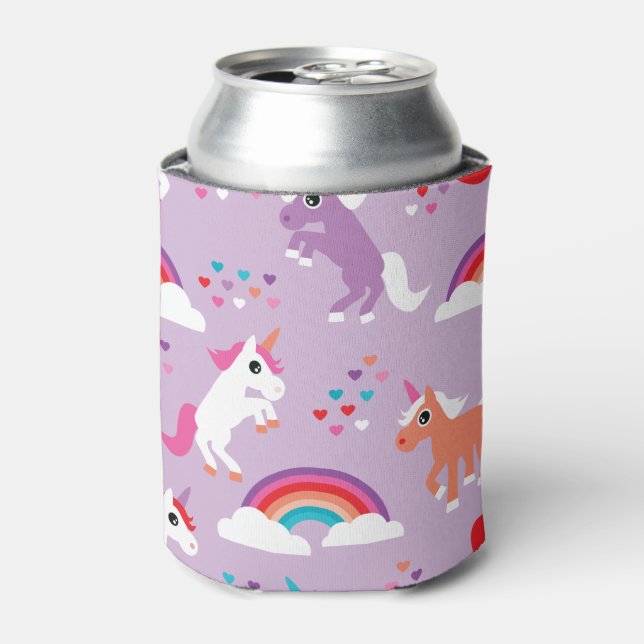 Cute Unicorn Rainbow Purple Can Cooler (Can Front)