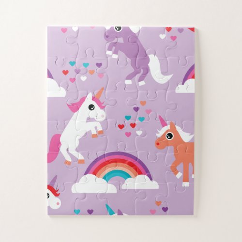 Cute Unicorn Rainbow Purple Jigsaw Puzzle