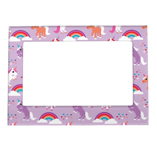 Cute Unicorn Rainbow Purple Magnetic Photo Frame (Front)