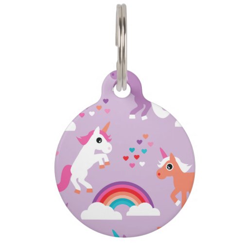 Cute Unicorn Rainbow Purple Pet Name Tag