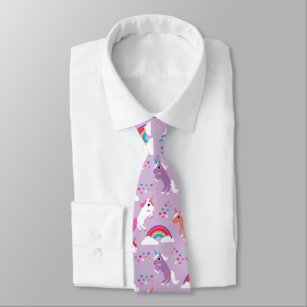Cute Unicorn Rainbow Purple Tie