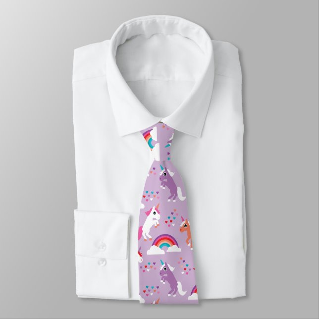 Cute Unicorn Rainbow Purple Tie (Tied)