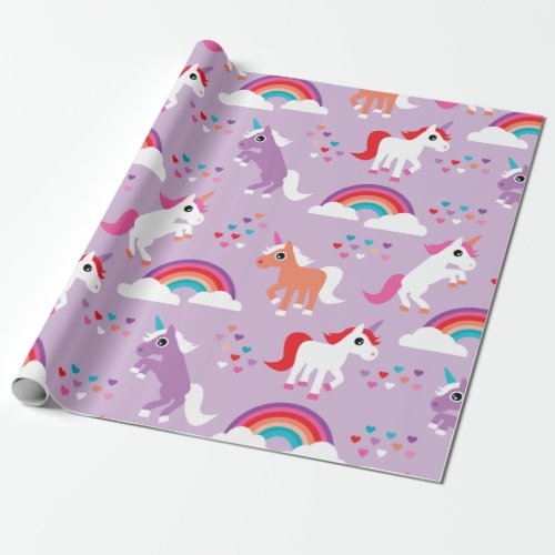 Cute Unicorn Rainbow Purple Wrapping Paper